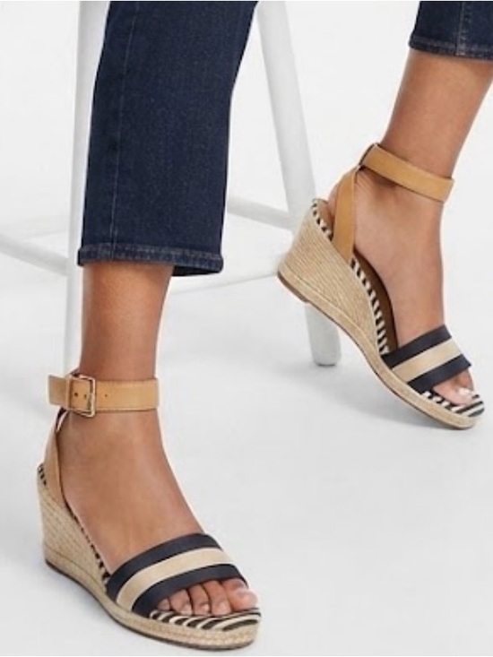 Coach Shoes - Coach Helen Striped Esoadrilles Wedge Sandals Leather Ankle Strap Size 9